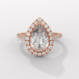 2.50CT Pear Cut Halo Pave Setting Moissanite Engagement Ring