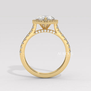 2.0CT Pear Cut Diamond Halo Pave Setting Moissanite Engagement Ring