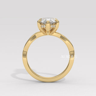 2.0CT Pear Diamond Twisted Hidden Halo Moissanite Engagement Ring