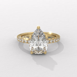 2.0CT Pear Diamond Hidden Halo Pave Setting Moissanite Engagement Ring