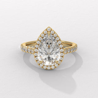 2.0CT Pear Cut Diamond Halo Pave Setting Moissanite Engagement Ring