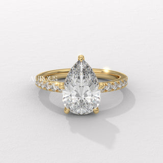 1.50CT Pear Cut Hidden Halo Diamond Moissanite Engagement Ring