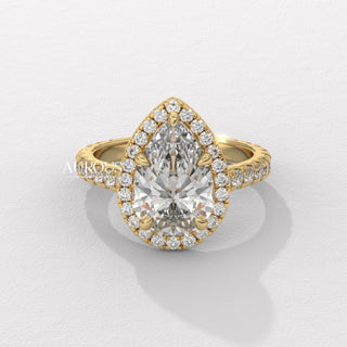 1.50CT Pear Cut Halo Diamond Moissanite Engagement Ring