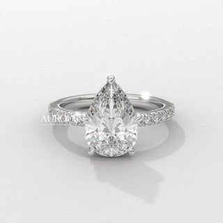 1.50CT Pear Cut Hidden Halo Diamond Moissanite Engagement Ring