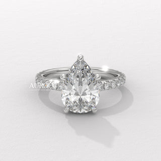 2.0CT Pear Diamond Hidden Halo Pave Setting Moissanite Engagement Ring