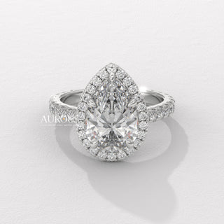 1.50CT Pear Cut Halo Diamond Moissanite Engagement Ring
