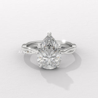 2.0CT Pear Diamond Twisted Hidden Halo Moissanite Engagement Ring