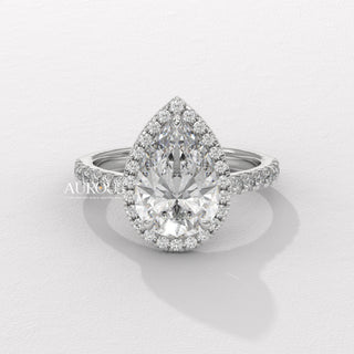 2.0CT Pear Cut Diamond Halo Pave Setting Moissanite Engagement Ring