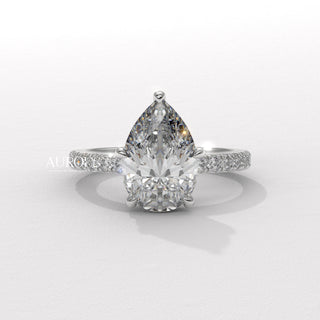 1.50CT Pear Cut Hidden Halo Diamond Moissanite Engagement Ring