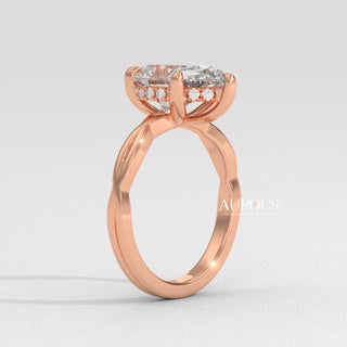 2.0CT Pear Diamond Twisted Hidden Halo Moissanite Engagement Ring