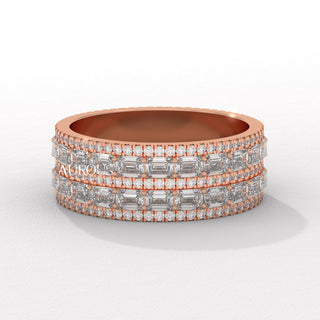 Round & Emerald Cut Diamond Unique Wide Moissanite Wedding Band