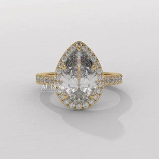 pear diamond halo ring, yellow gold pear ring, dainty pear shaped diamond ring, elegant pear diamond ring