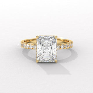 2.0CT Radiant Diamond Hidden Halo Pave Setting Moissanite Engagement Ring