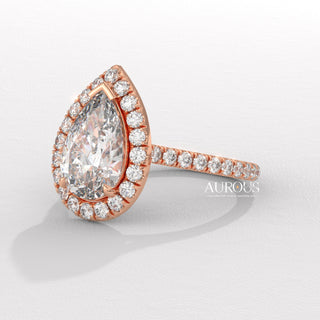 2.50CT Pear Cut Halo Pave Setting Moissanite Engagement Ring