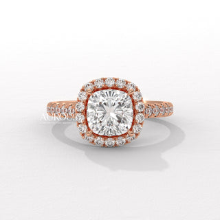 1.0CT Cushion Cut Diamond Halo Pave Setting Moissanite Engagement Ring