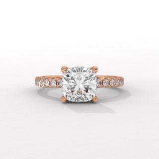 1.0CT Cushion Cut Hidden Halo Setting Moissanite Engagement Ring