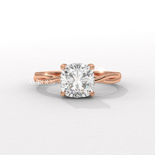 2.0CT Cushion Cut Twisted Hidden Halo Moissanite Engagement Ring