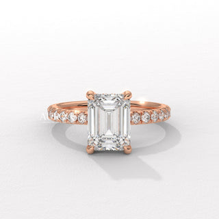 2.0CT Emerald Cut Diamond Pave Setting Moissanite Engagement Ring