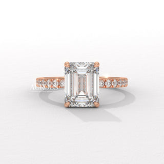 1.50CT Emerald Cut Hidden Halo Pave Setting Moissante Engagement Ring