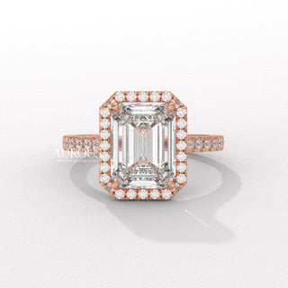 2.0CT Emerald Cut Halo Pave Setting Moissanite Engagement Ring