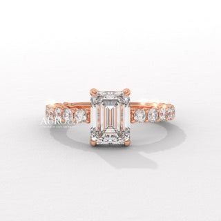 2.0CT Emerald Cut Diamond Pave Setting Moissanite Engagement Ring