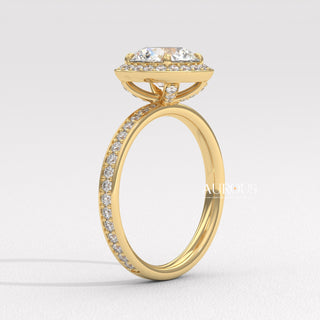 1.0CT Round Cut Halo Pave Setting Moissanite Engagement Ring