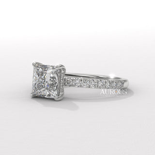 1.0CT Princess Cut Pave Setting Moissanite Engagement Ring