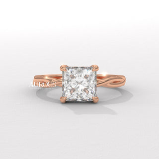 1.50CT Princess Diamond Hidden Halo Twisted Moissanite Engagement Ring