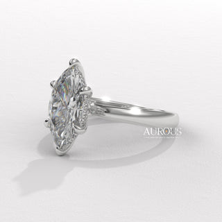 2.0CT Marquise Cut Hidden Halo Diamond Moissanite Engagement Ring