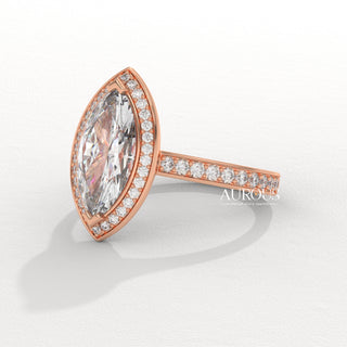 2.0CT Marquise Cut Halo Pave Setting Moissanite Engagement Ring