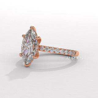 petite marquise engagement ring, oval marquise mix ring, marquise and round diamond ring, marquise cut cathedral setting