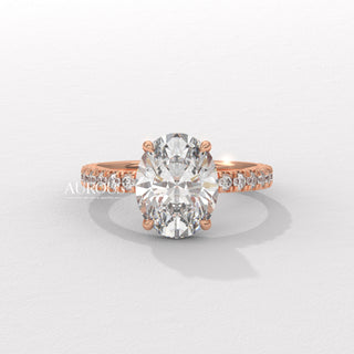 2.0CT Oval Diamond Pave Setting Hidden Halo Moissanite Engagement Ring