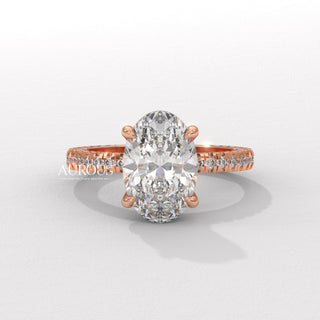 1.50CT Oval Diamond Three Side Pave Setting Moissanite Engagement Ring