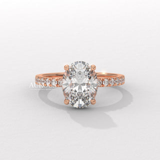 2.0CT Oval Diamon Hidden Halo Pave Setting Moissanite Engagement Ring