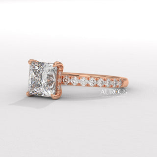 1.0CT Princess Cut Pave Setting Moissanite Engagement Ring