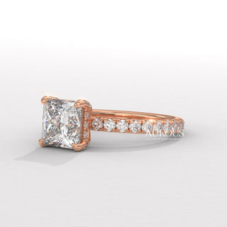 1.50CT Princess Diamond Hidden Halo Pave Setting Engagement Ring