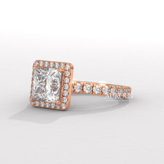 1.0CT Princess Cut Diamond Halo Setting Moissanite Engagement Ring