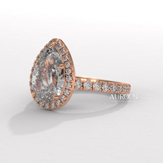 rose gold pear engagement ring, pear solitaire diamond ring, vintage pear diamond ring, pear diamond halo ring