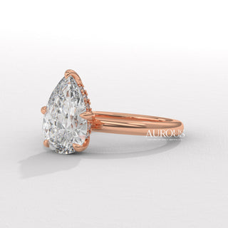 2.0CT Pear Cut Diamond Hidden Halo Setting Moissanite Engagement Ring