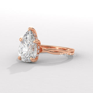 2.0CT Pear Diamond Twisted Hidden Halo Moissanite Engagement Ring