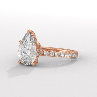 2.0CT Pear Diamond Hidden Halo Pave Setting Moissanite Engagement Ring
