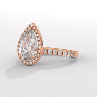 2.0CT Pear Cut Diamond Halo Pave Setting Moissanite Engagement Ring
