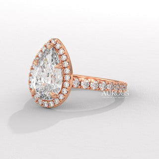1.50CT Pear Cut Halo Diamond Moissanite Engagement Ring