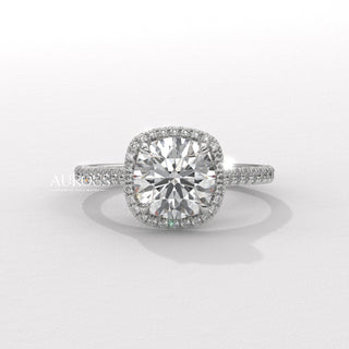 1.50CT Round Cut Halo Pave Setting Moissanite Engagement Ring