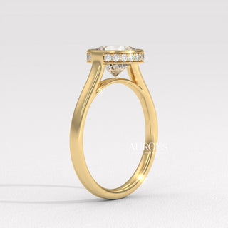 1.0CT Round Diamond Hidden Halo Bezel Setting Engagement Ring