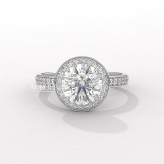 1.0CT Round Cut Halo Pave Setting Moissanite Engagement Ring
