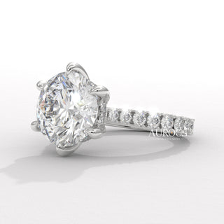 4.0CT Round Diamond Hidden Halo Pave Setting Moissanite Engagement Ring