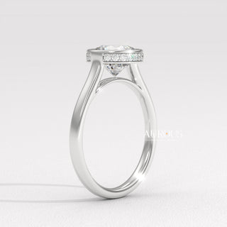 1.0CT Round Diamond Hidden Halo Bezel Setting Engagement Ring