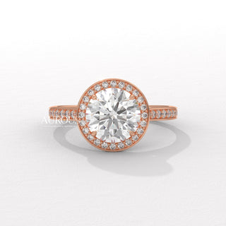 2.0CT Round Cut Halo Pave Setting Moissanite Diamond Engagement Ring