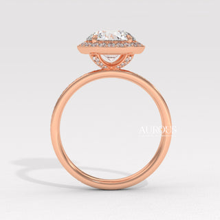 1.0CT Round Cut Halo Pave Setting Moissanite Engagement Ring